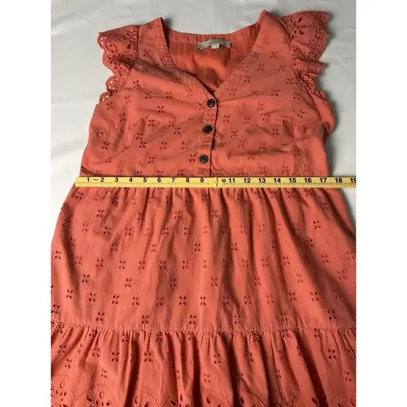 LOFT Ann Taylor Dress Women 2P Mini, Eyelet, Embroidered Peach Coral Lined - Picture 13 of 14